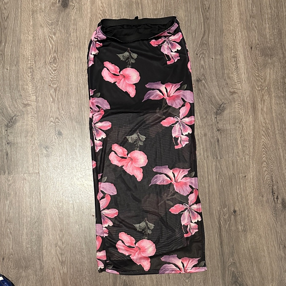 Justify Black and Pink Floral Skirt